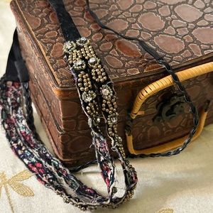 Cost Plus World Market Boho Beaded Flower Stretch Headband & Leather Head Band.